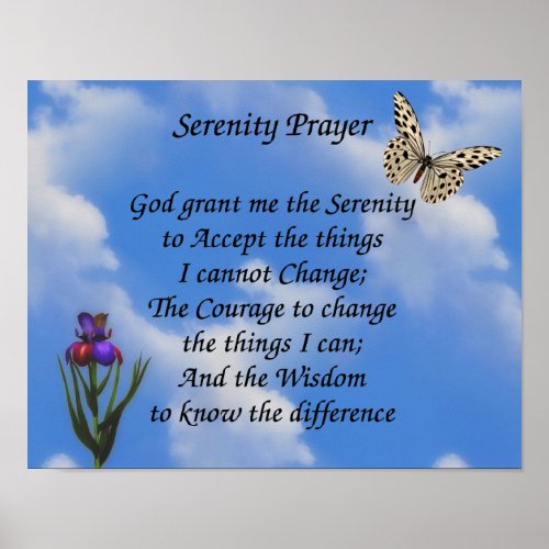 Serenity Prayer Butterfly Flower Inspirational Poster