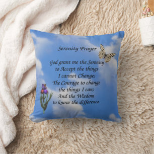 Serenity Prayer Butterfly Flower Inspirational  Throw Pillow