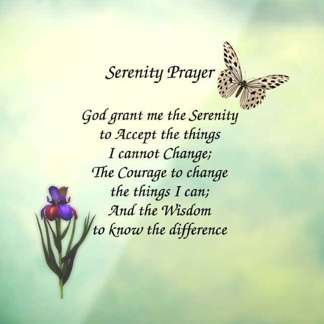Serenity Prayer Butterfly Flower Inspirational Window Cling (Sheet 3)