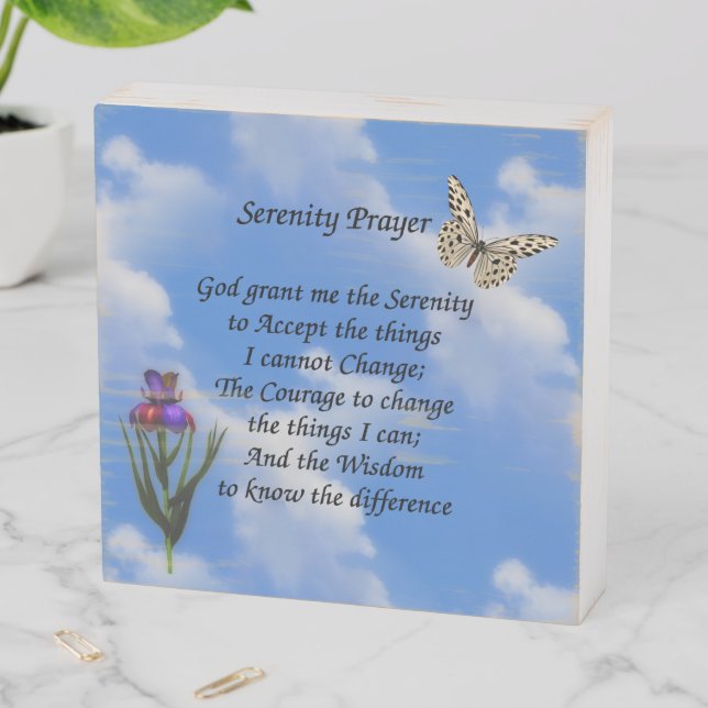 Serenity Prayer Butterfly Flower Inspirational  Wooden Box Sign (In Situ Horizontal)