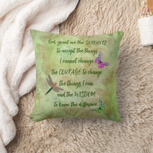 Serenity Prayer Butterfly Inspirational     Throw Pillow