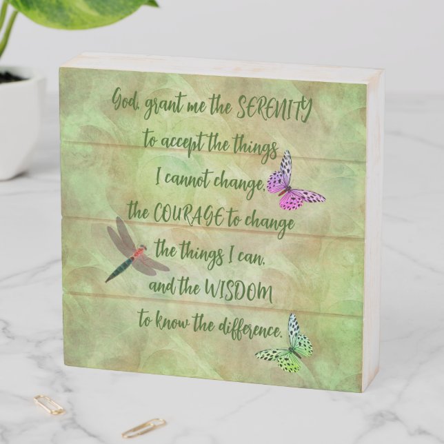 Serenity Prayer Butterfly Inspirational    Wooden Box Sign (In Situ Horizontal)