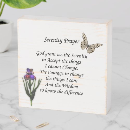 Serenity Prayer Butterfly Iris Inspirational  Wooden Box Sign