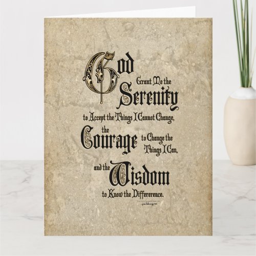 Serenity Prayer Calligraphy Antique Recovery Card