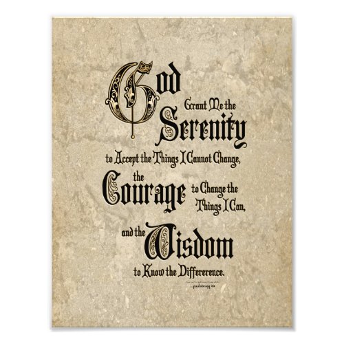 Serenity Prayer Calligraphy Antique Recovery Photo Print