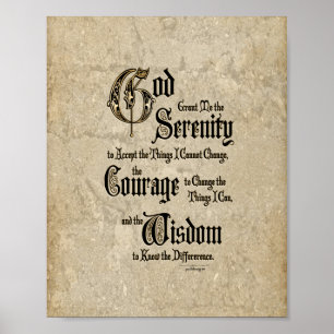 Serenity Prayer: Calligraphy, Antique, Recovery Poster