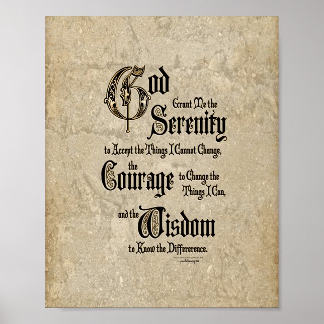 Serenity Prayer: Calligraphy, Antique, Recovery Poster (Front)