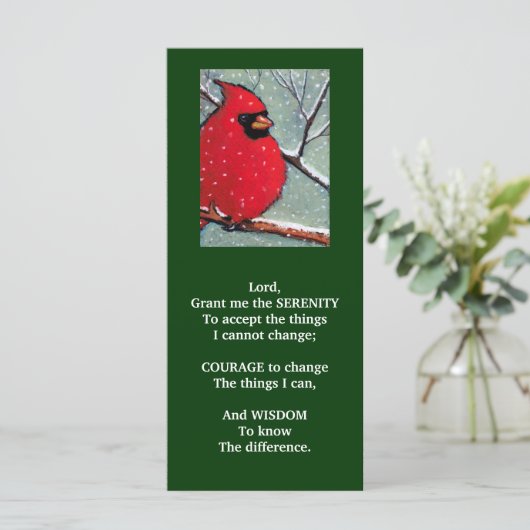 SERENITY PRAYER: CARDINAL, WINTER, BIRD ART (Standing Front)