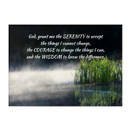 Serenity Prayer Cattails In Mist Inspirational   Acrylic Print