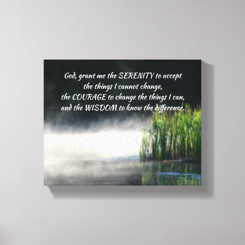 Serenity Prayer Cattails In Mist Inspirational  Canvas Print