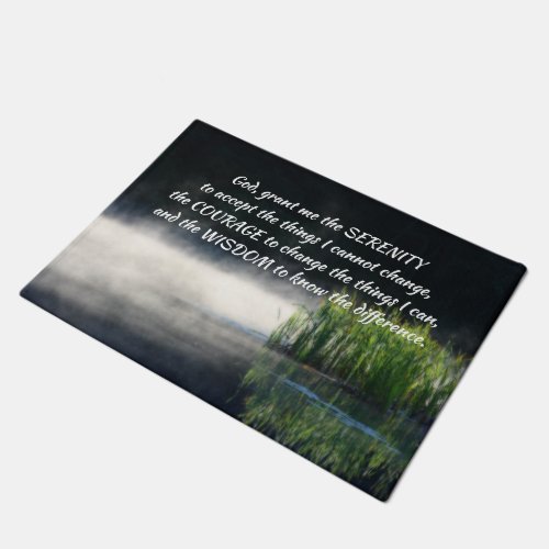 Serenity Prayer Cattails In Mist Inspirational  Doormat