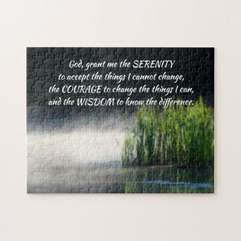 Serenity Prayer Cattails In Mist Inspirational    Jigsaw Puzzle by SmilinEyesTreasures at Zazzle