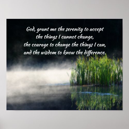 Serenity Prayer Cattails In Mist Inspirational  Poster