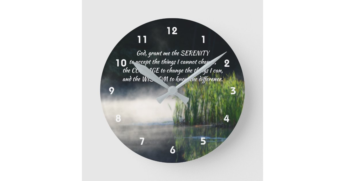 Serenity Prayer Cattails In Mist Inspirational Round Clock Zazzle