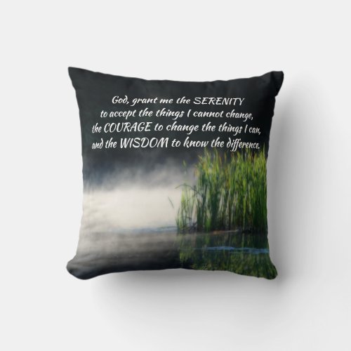 Serenity Prayer Cattails In Mist Inspirational   Throw Pillow