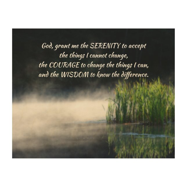 Serenity Prayer Cattails In Mist Inspirational     Wood Wall Art (Front)