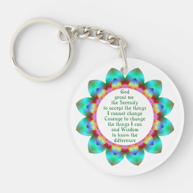 Serenity Prayer centered in12 petal designe flower Keychain (Front)