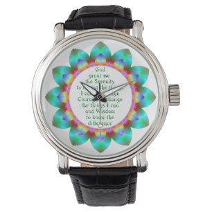Serenity Prayer centered in12 petal designe flower Watch