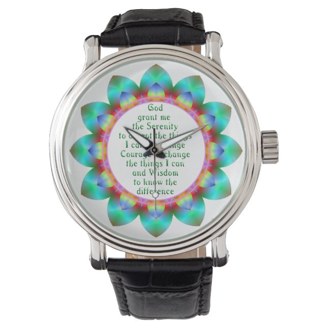 Serenity Prayer centered in12 petal designe flower Watch (Front)