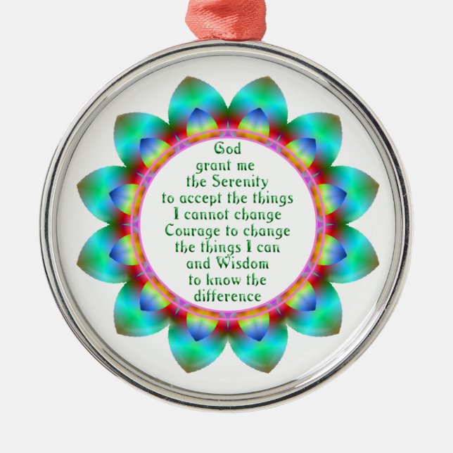 Serenity Prayer centered in 12 petal design flower Metal Ornament (Front)