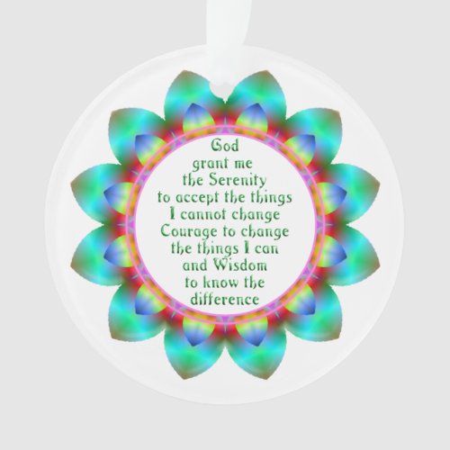 Serenity Prayer centered in 12 petal design flower Ornament