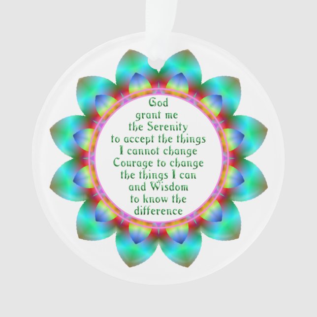 Serenity Prayer centered in 12 petal design flower Ornament (Front)