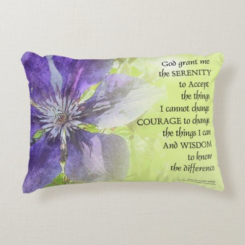 Serenity Prayer Clematis Purple Green Accent Pillow