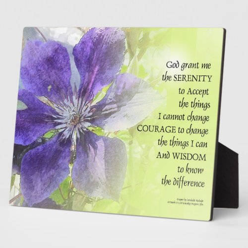 Serenity Prayer Clematis Purple Green Plaque