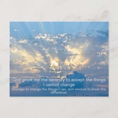 Serenity Prayer _ Clouds in Sky with Rays of Sun Postcard