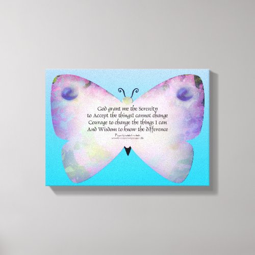 Serenity Prayer Colorful Butterfly on Blue Canvas Print