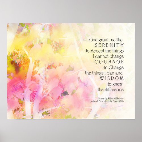 Serenity Prayer Colorful Leaves Print