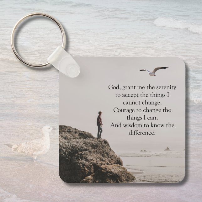 Serenity Prayer Contemplative Beach Scene Keychain (Serenity Prayer Contemplative Beach Scene with Seagull)