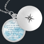 Serenity Prayer, Courage & Wisdom Locket Necklace<br><div class="desc">This necklace has a beautiful image of a light blue sky with white clouds, and the short version of the Serenity Prayer written by American theologian Reinhold Niebuhr: God, grant me the serenity to accept the things I cannot change, the courage to change the things I can, and the wisdom...</div>