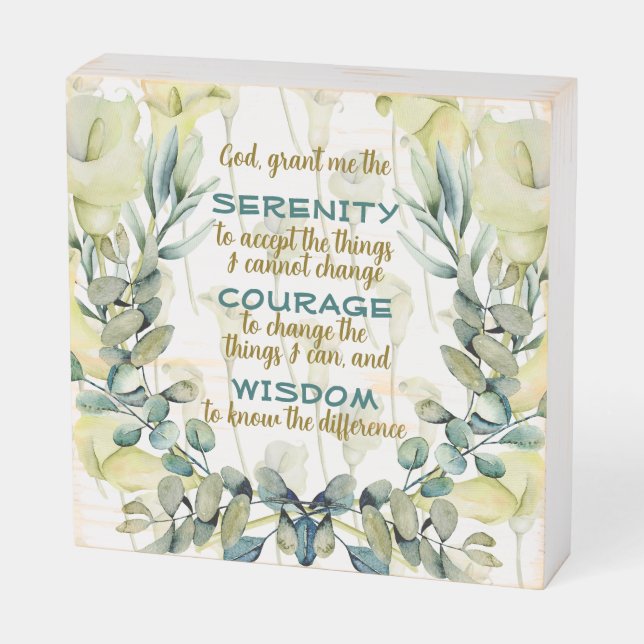 Serenity Prayer Courage Wisdom Wooden Box Sign (Angled Horizontal)