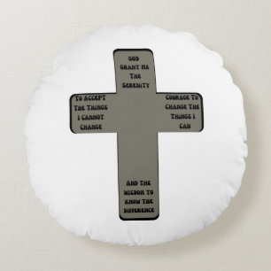 Serenity Prayer Cross Quote Round Pillow