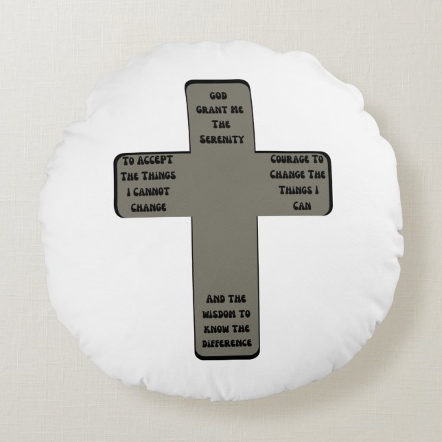 Serenity Prayer Cross Quote Round Pillow (Front)