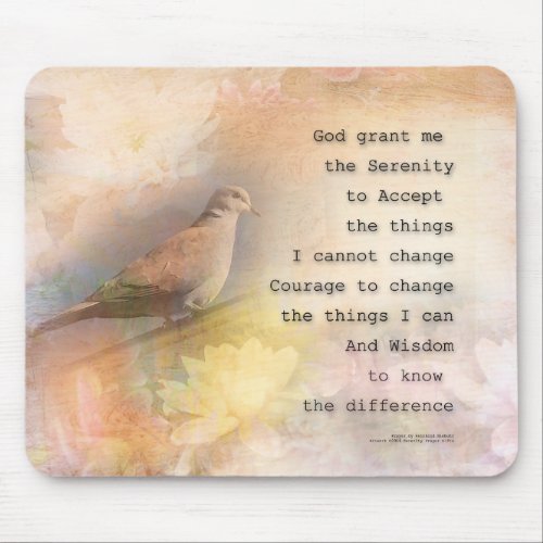 Serenity Prayer Dove and Flowers Mouse Pad