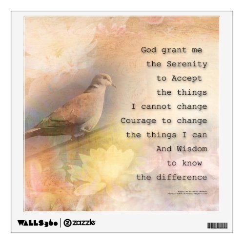 Serenity Prayer Dove and Flowers Wall Decal