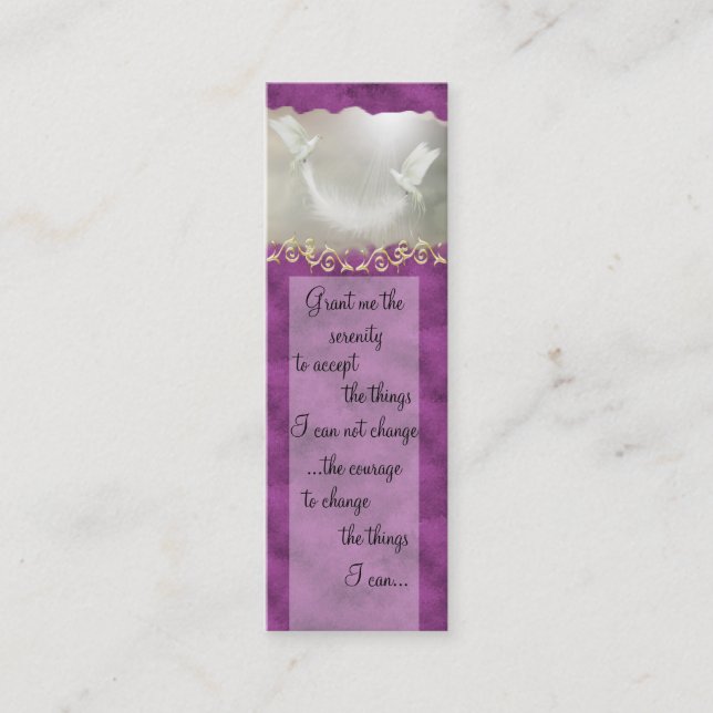 Serenity Prayer Doves Business Card ~ Purple (Front)
