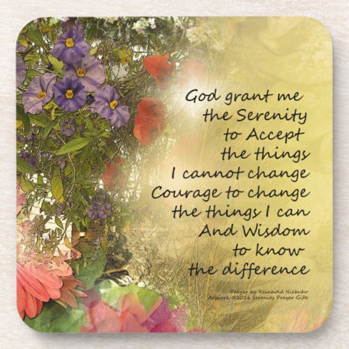 Serenity Prayer Floral Collage Drink Coaster