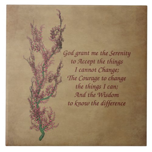 Serenity Prayer Floral Inspirational Quote Ceramic Tile