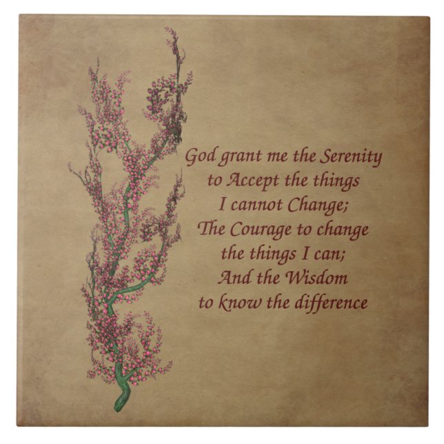 Serenity Prayer Floral Inspirational Quote Ceramic Tile (Front)