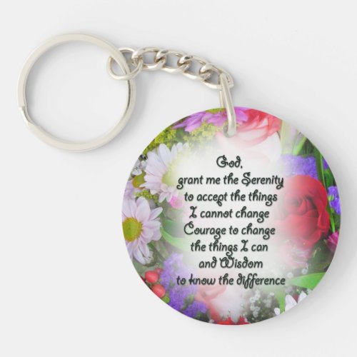 Serenity Prayer Floral Key Chain