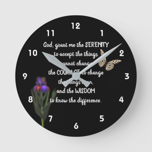 Serenity Prayer Flower Butterfly Inspirational   Round Clock