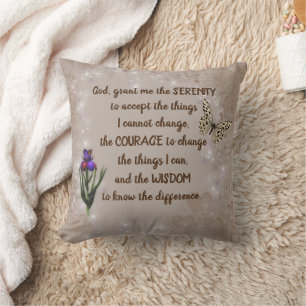 Serenity Prayer Flower Butterfly Inspirational Throw Pillow