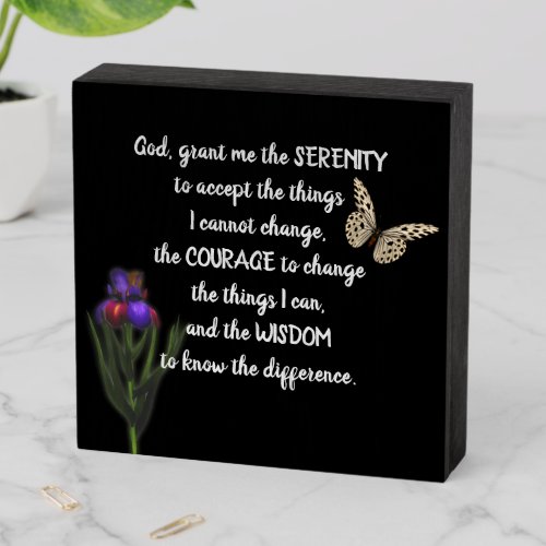 Serenity Prayer Flower Butterfly Inspirational  Wooden Box Sign