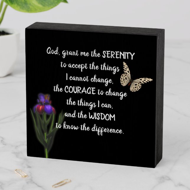 Serenity Prayer Flower Butterfly Inspirational  Wooden Box Sign (In Situ Horizontal)