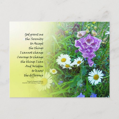 Serenity Prayer Flower Garden Postcard
