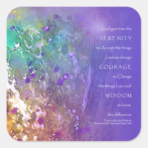 Serenity Prayer Flowers and Tree Square Sticker