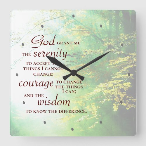 Serenity Prayer Forest Square Wall Clock